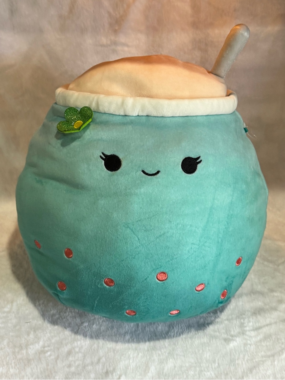 Squishmallows Teal Aqua Plush with Pink Accents and Cream Top